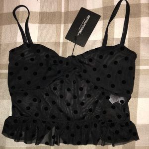 COPY - SALE: Black Mesh Polka Dot Top